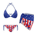 Maillot de bain 3 pièces pour femme, haut de bikini triangle dos nu à imprimé floral gothique, bas à nouer sur les côtés et jupe courte transparente.